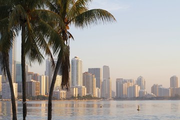 Naklejka premium Brickell Skyline o wschodzie słońca - Miami