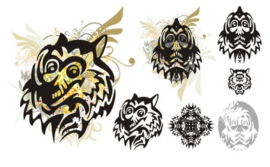 Tribal monster wolf head with splashes and the monster head