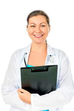 Beautiful and cheerful Doctor with a folder