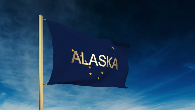 alaska flag slider style with title. Waving in the wind with