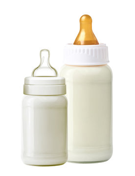 baby milk bottles isolated on white