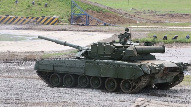 battle tanks T-90A and T-80U on show Invincible and Legendary