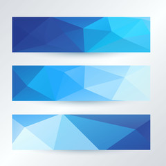 set of bright blue triangles pattern banners template, vector