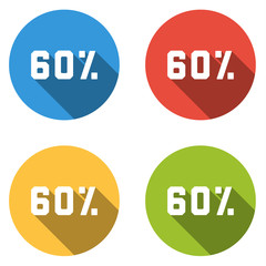 Collection of 4 isolated flat buttons (icons) for 60% (discount)