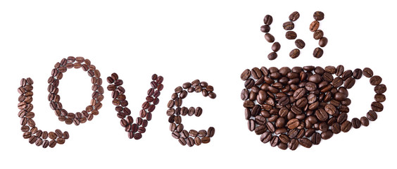 I love coffee (coffee beans in shape of massage) on white