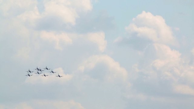 Nine CF-339 (Frecce Trikolori, Italy) fly down on air show