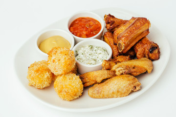 Barbeque pork spare ribs, Cheese Ball and  chicken wings