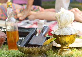 Herbs and oils for massage therapy.