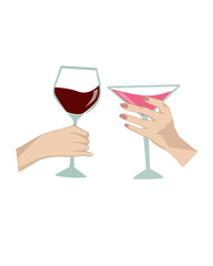 mani con bicchiere di vino e martini