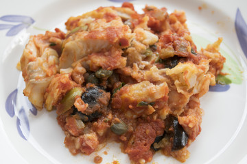 cod with olives capers and tomato sauce