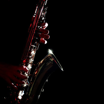 Saxophone isolated on black closeup