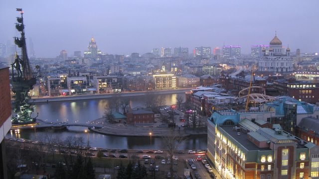 Beautiful view of city with river. Timelapse