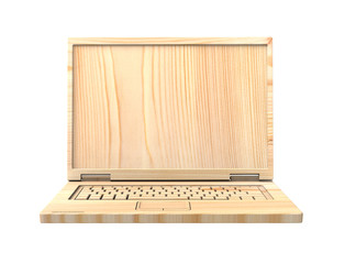 Wooden recyclable laptop isolated over white. 