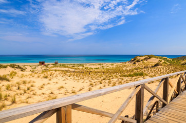 Wooden footbridge to Cala Sa Mesquida beach, Majorca island
