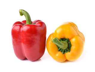 red and yellow pepper bell isolated on white background