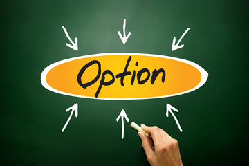 Option directions, business concept on blackboard