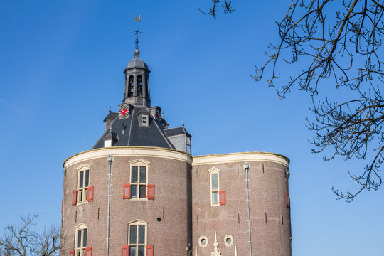 Famous tower Drommedaris in fisherman's village Enkuizen in the