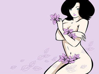 Spa girl playing with lotus flowers