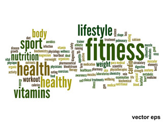 Vector conceptual fitness health word cloud