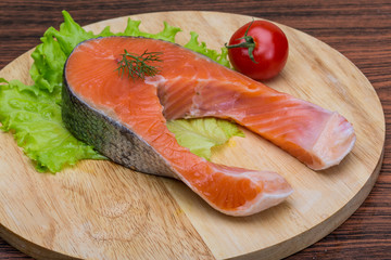Raw salmon steak