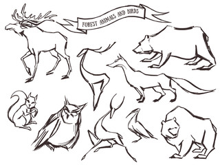 Obraz premium Set of hand-drawn animals