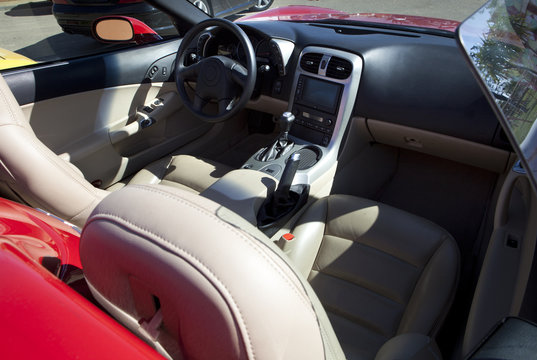 Red sports convertible car interior