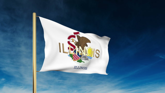 illinois flag slider style with title. Waving in the wind with