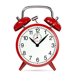 Uhrzeit auf einem roten Wecker