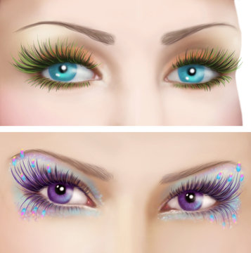 Woman's eyes  with colorful  evening make-up