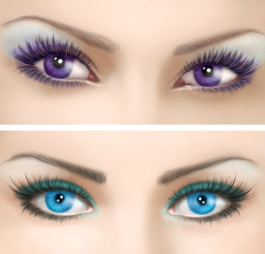 Woman's eyes  with colorful  evening make-up