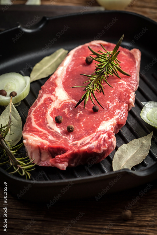 Wall mural raw beef steak.