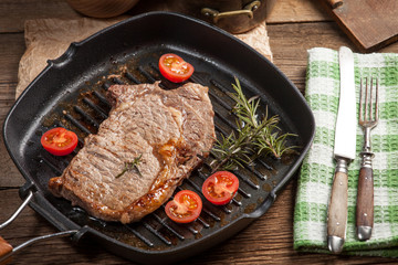 Fried beef steak.
