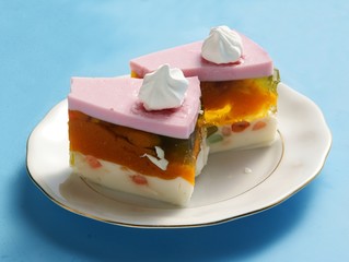tasty cheese with jellies and jams cake