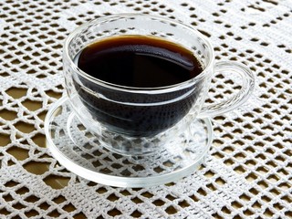 black coffee in glass cup