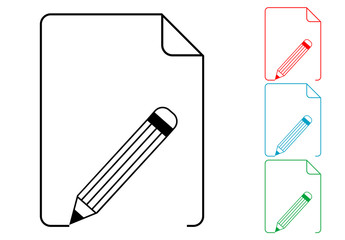 Pictograma lapiz con documento en varios colores