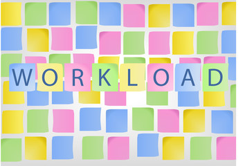 Concept of high workload symbolized by colorful notes