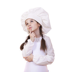 Cooking and people concept - smiling little girl in cook hat