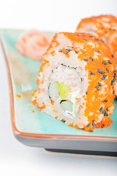 California maki sushi with masago and ginger