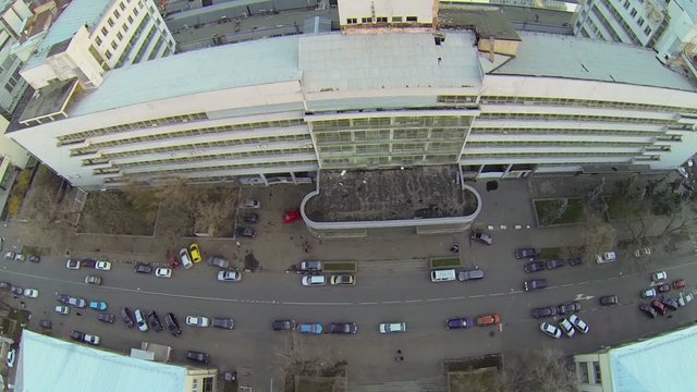Cars ride by street near printing facility of Pravda publishers