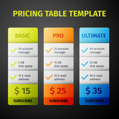 Vector pricing table template