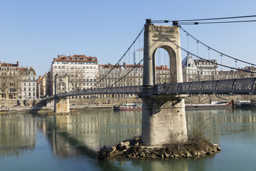 Fototapeta na wymiar Lyon city from Passerelle du College footbridge