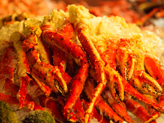 Crabs at famous fish market (Fisketorget) in Bergen, Norway