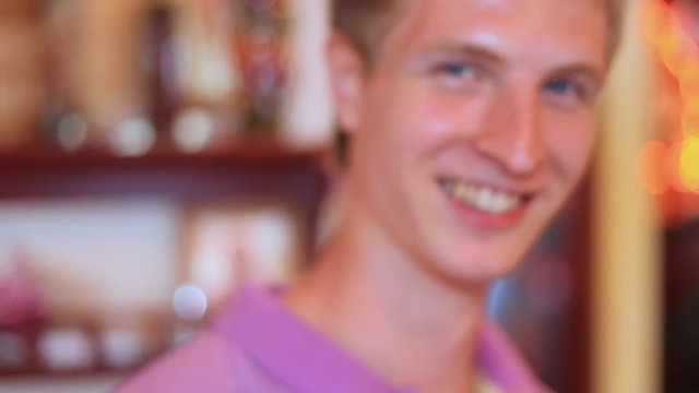 guy and girl dance at restaurant and applaud close up