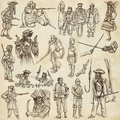 Fototapeta na wymiar Warriors and Soldiers - Hand drawn pack