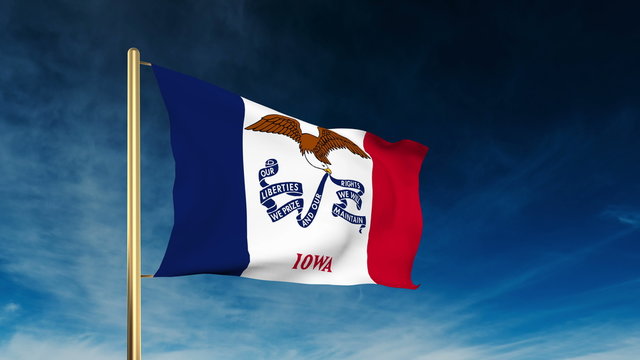 iowa flag slider style. Waving in the win with cloud background
