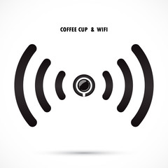 Hot coffee cup and wifi sign. Technology and business background