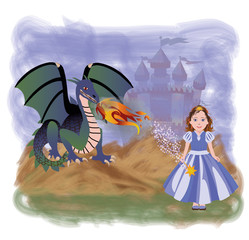 Young princess and magic dragon, vector illustration