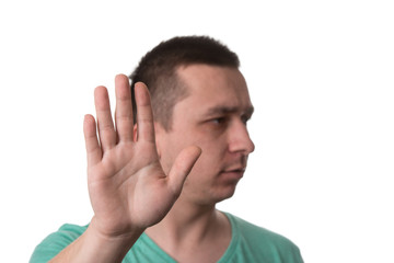 Man Doing A Stop Symbol - White Background