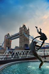 Tower Bridge and statue
