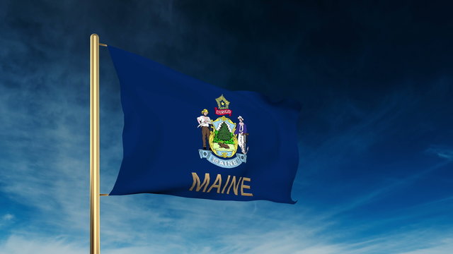 maine flag slider style with title. Waving in the wind with